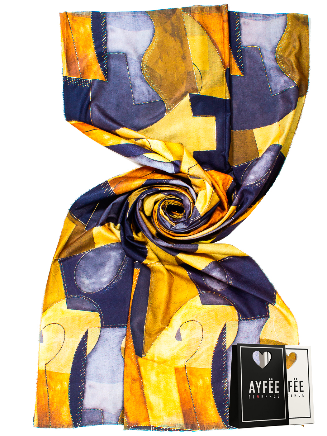 STOLA STAMPA ABSTRACT CON GLITTER CM 90X180 100%VI MADE IN PRC      - BLACK